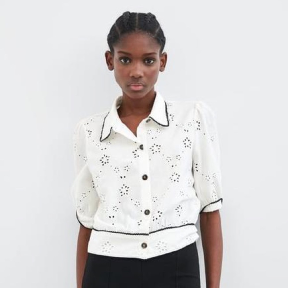 NWT Button Up Shirt Cutwork Embroidery Zara White